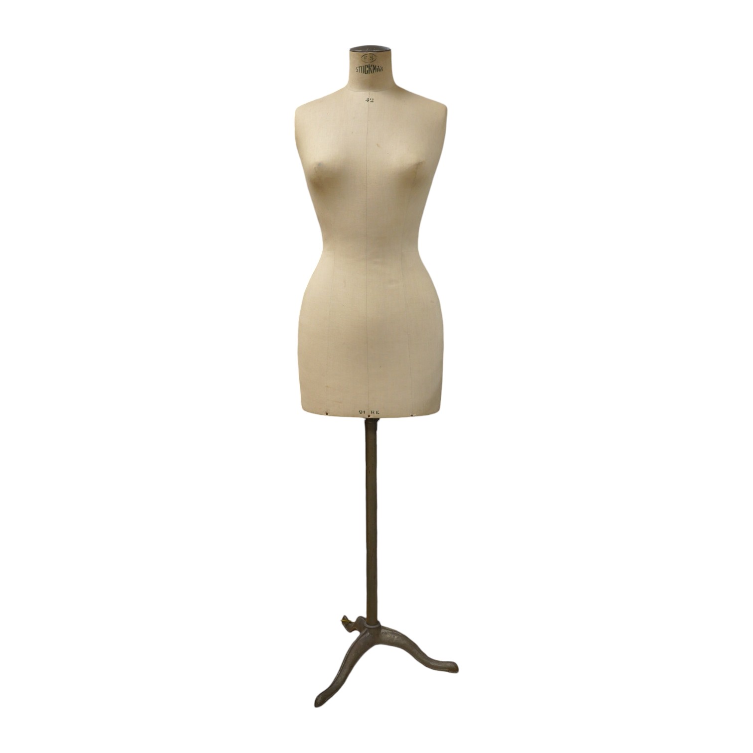 An early 20th century Stockman tailor's mannequin with cast iron stand. Condition - good